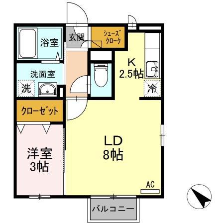 ハイマート小串(1LDK/2階)の間取り写真
