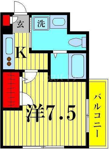 シャーメゾン六町(1K/2階)の間取り写真
