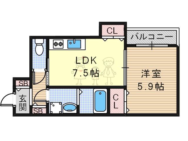クリエオーレ照ヶ丘II(1LDK/2階)の間取り写真