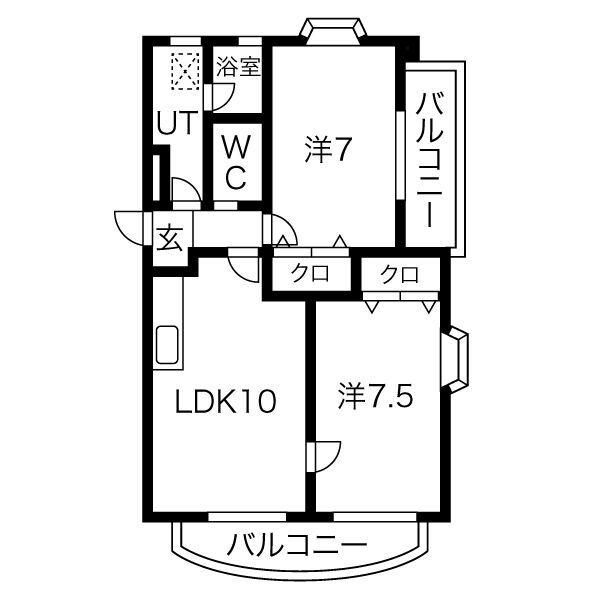 ロイヤルアサノ(2LDK/3階)の間取り写真