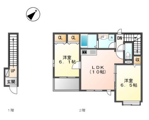 メルヴェール(2LDK/2階)の間取り写真