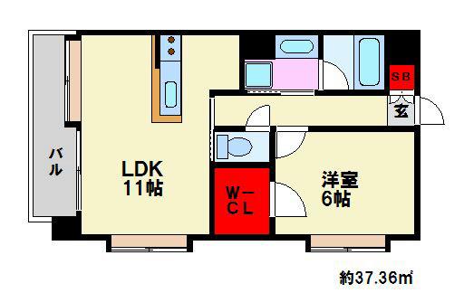 クリスタル高宮(1LDK/2階)の間取り写真