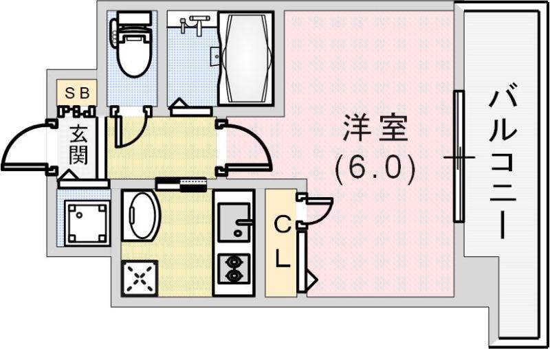 ウォームスヴィル神戸元町JP(1K/4階)の間取り写真