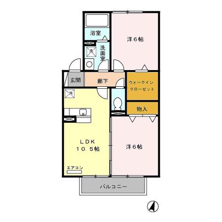 リリー坂下B(2LDK/2階)の間取り写真