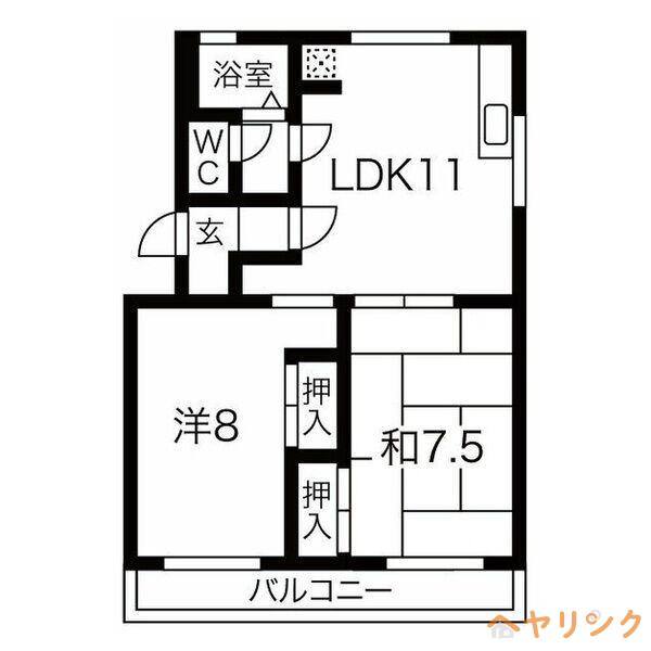 箕ノ手ハイツA棟(2LDK/1階)の間取り写真