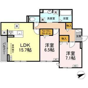 ルヴィータ広瀬(2LDK/1階)の間取り写真