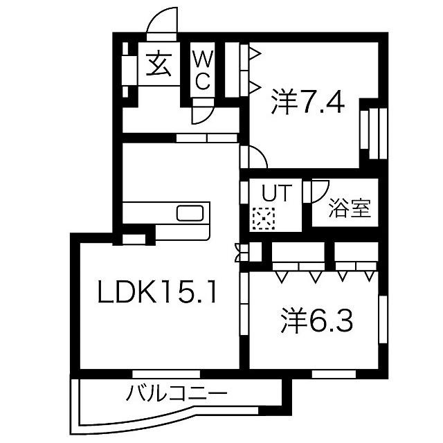 オラシオン大坪町(2LDK/3階)の間取り写真