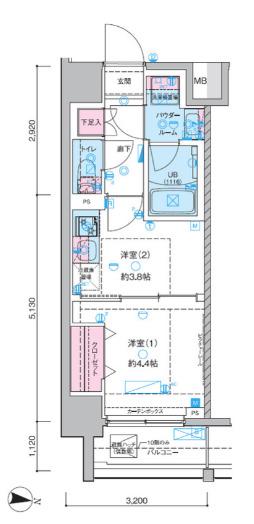 GENOVIA木場II(1DK/2階)の間取り写真