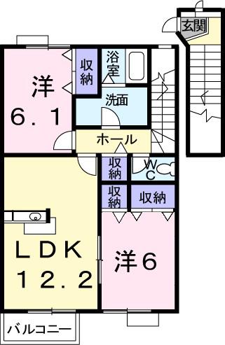 ドリームハイツB(2LDK/2階)の間取り写真