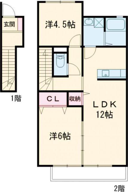 ボンフール(2LDK/2階)の間取り写真