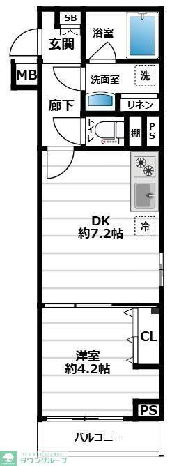 リヴシティ立川ミッド(1DK/2階)の間取り写真