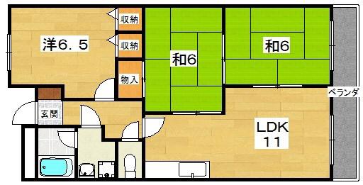 バーンフリート星田(3LDK/6階)の間取り写真