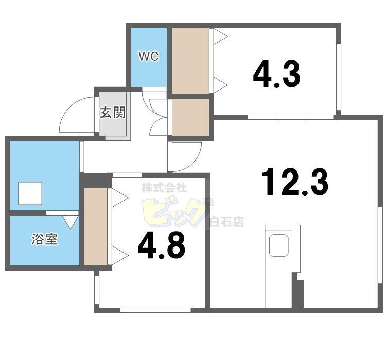 RESIDENCE SHINMEI HONGOU イースト(2LDK/1階)の間取り写真