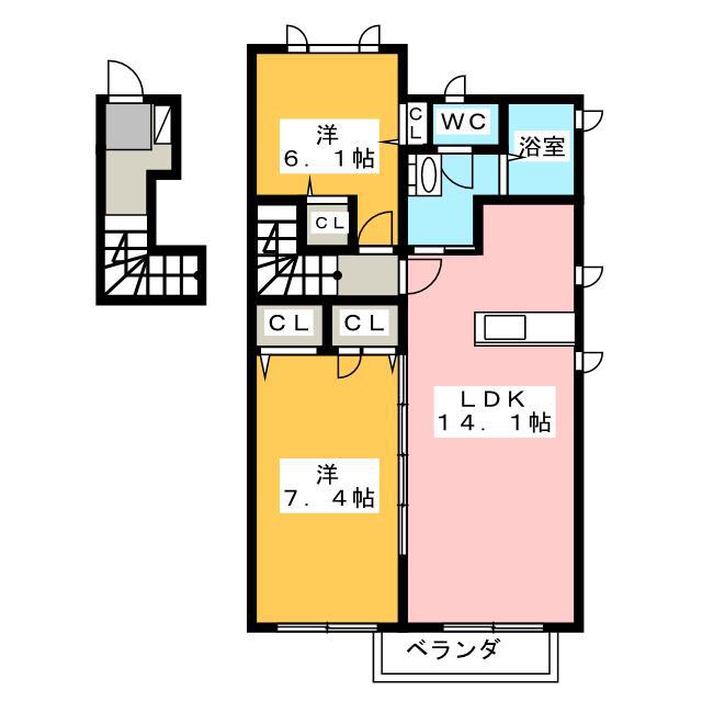 ヴィラ・ベルジェD棟(2LDK/2階)の間取り写真