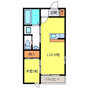 メゾンベルエール(1SK/2階)の間取り写真
