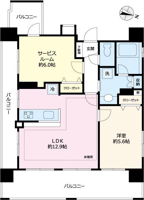 ライオンズマンション西麻布シティ(1SLDK/5階)の間取り写真