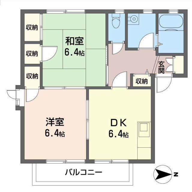 フレグランス宝殿(2DK/2階)の間取り写真