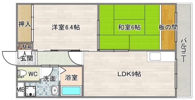 アベノ松崎町ハイツ(2LDK/4階)の間取り写真
