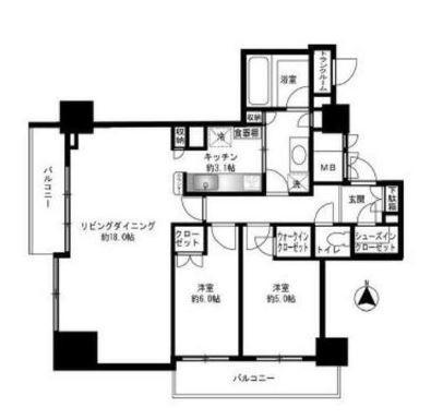 品川タワーフェイス(2LDK/26階)の間取り写真