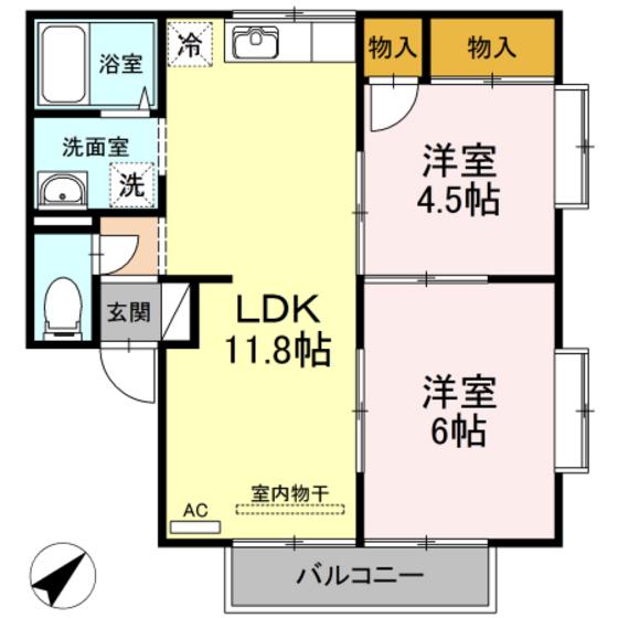 エントピア新谷B棟(2LDK/2階)の間取り写真