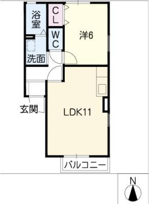 ベルグリーン段之上(1LDK/1階)の間取り写真