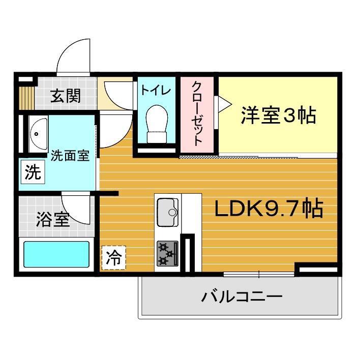  ディアライズ旭通 B棟(1LDK/2階)の間取り写真