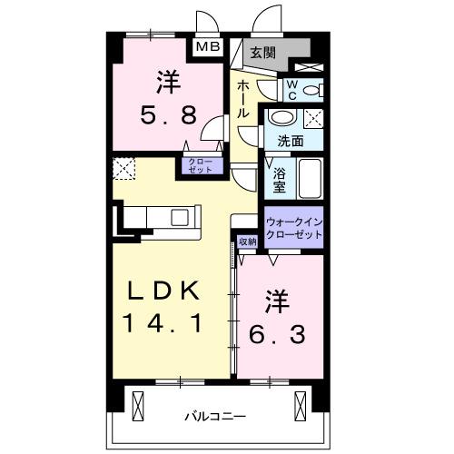 ビジュ桜森(2LDK/7階)の間取り写真