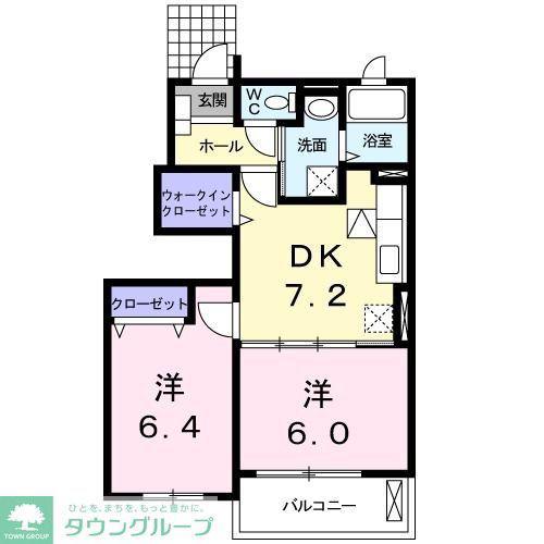 ドルフィンI(2DK/1階)の間取り写真