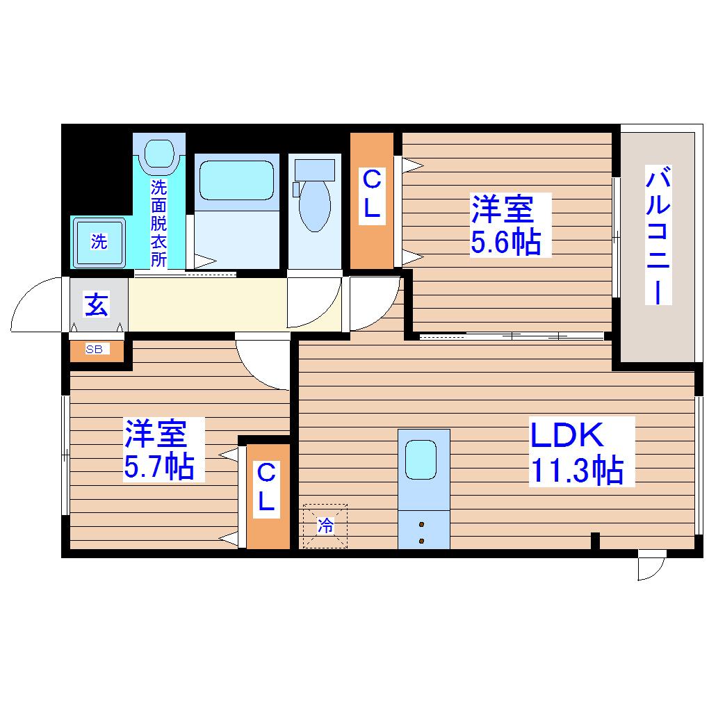 イーストマリオン(2LDK/2階)の間取り写真