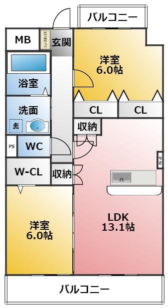 サカイGコート(2LDK/2階)の間取り写真