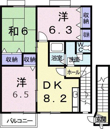 ソレイユスクエア-A(3DK/2階)の間取り写真