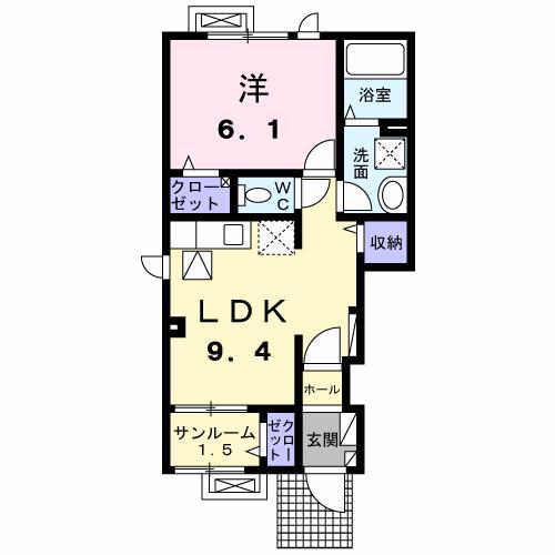 ラ・ファミーユⅤ(1LDK/1階)の間取り写真