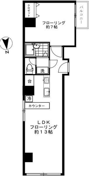 ライオンズマンション平河町K(1LDK/5階)の間取り写真