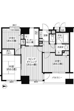 コスモ所沢グランステージ(3LDK/4階)の間取り写真