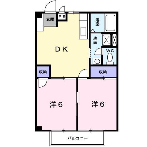 ピア月見ガ丘(2DK/1階)の間取り写真