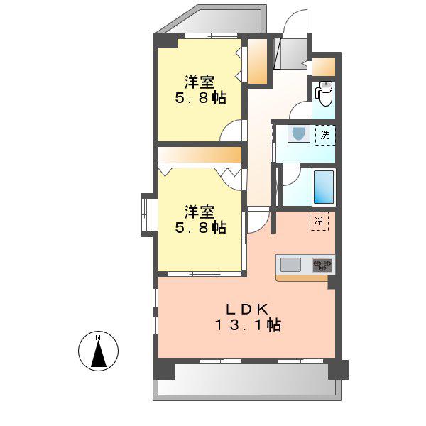 ユーダイン市場木(2LDK/7階)の間取り写真