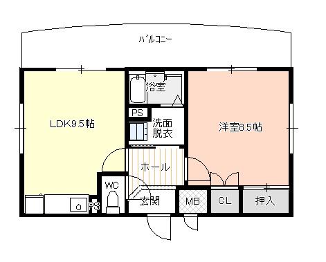 シェルコート高畑(1LDK/6階)の間取り写真
