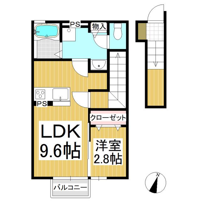 ヴァンヴェール千曲(1LDK/2階)の間取り写真