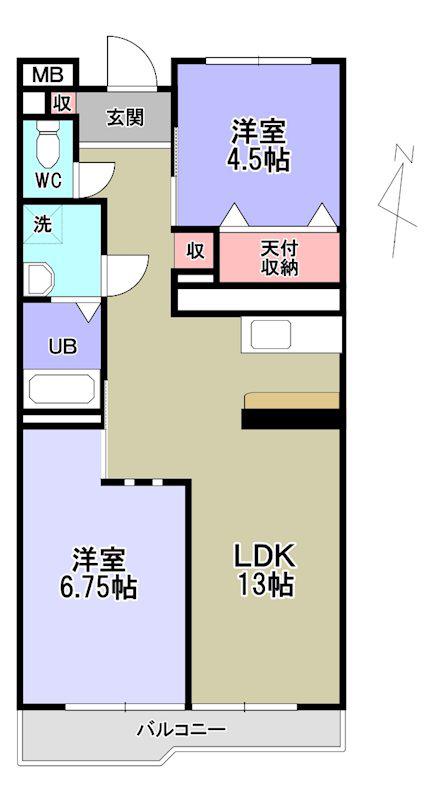 グリーンシャイン芝(2LDK/2階)の間取り写真
