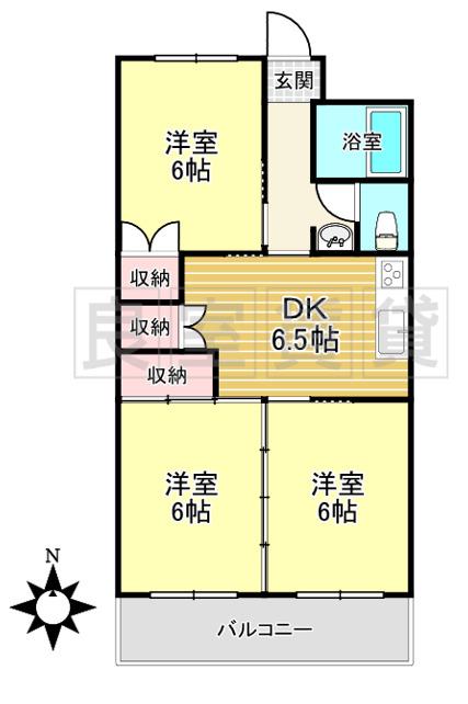 カームそうえん(3DK/1階)の間取り写真