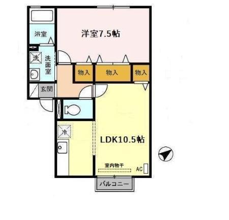 ラフィネ築地(1LDK/1階)の間取り写真