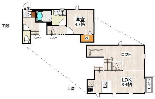 CB香椎ルシエ(1LDK/2階)の間取り写真