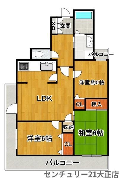 ライオンズマンション大正橋公園(3LDK/8階)の間取り写真
