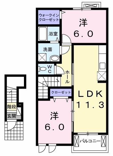 プレジールB(2LDK/2階)の間取り写真