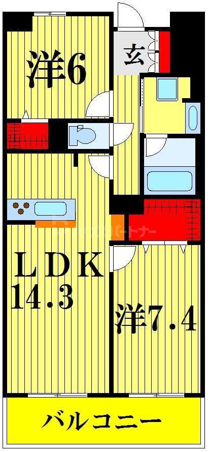 ロイヤルパークスリバーサイド(2LDK/4階)の間取り写真