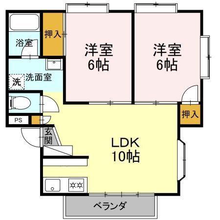 コーポ淵上(2LDK/2階)の間取り写真