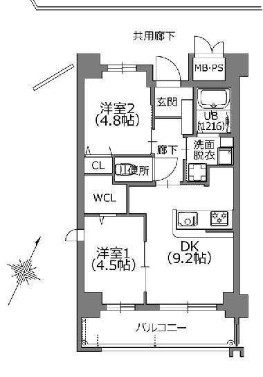 クラシオン小笹山手5番館(2SLDK/2階)の間取り写真