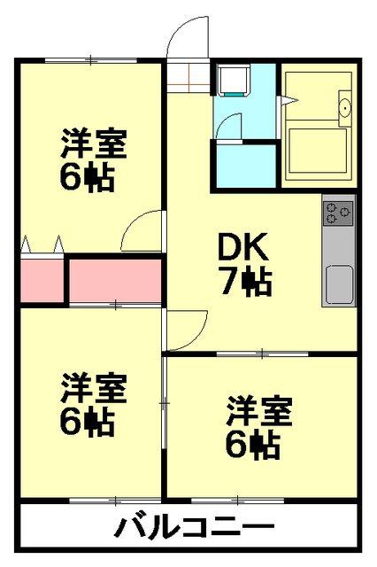 アーバン赤熊A棟(3DK/3階)の間取り写真