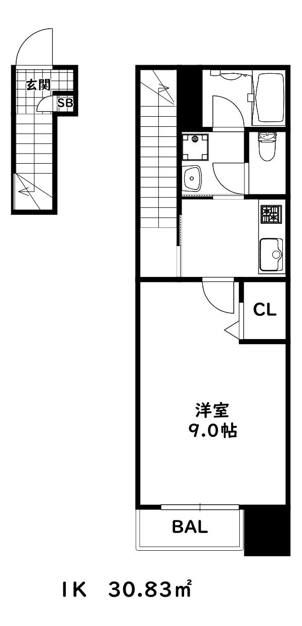 ラフィーネ神戸ノースウィング(1K/2階)の間取り写真