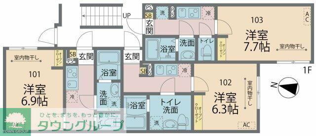 カインドネス海老名(1K/2階)の間取り写真